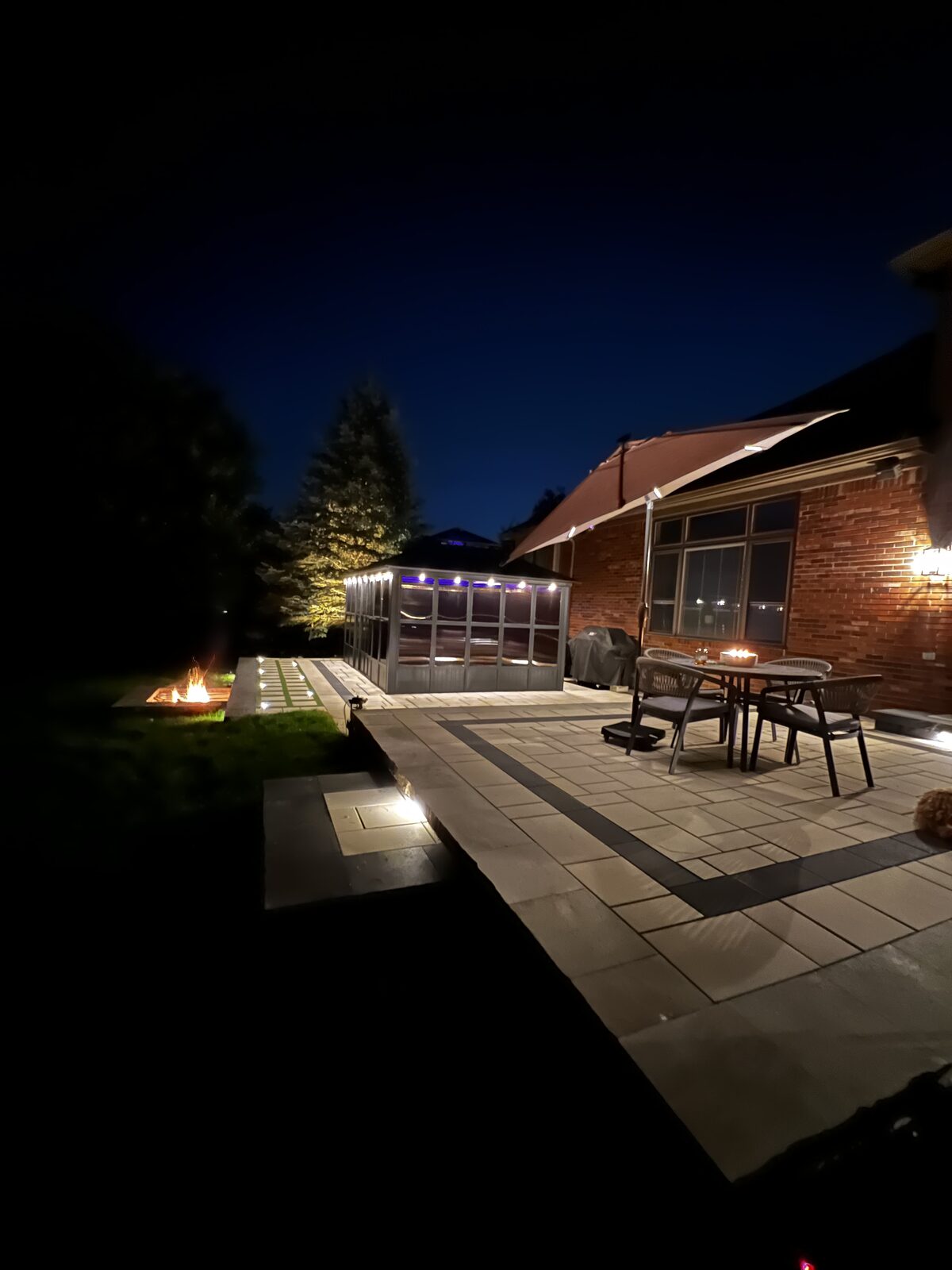Paver Patio with Fire Pit & Landscape Lighting